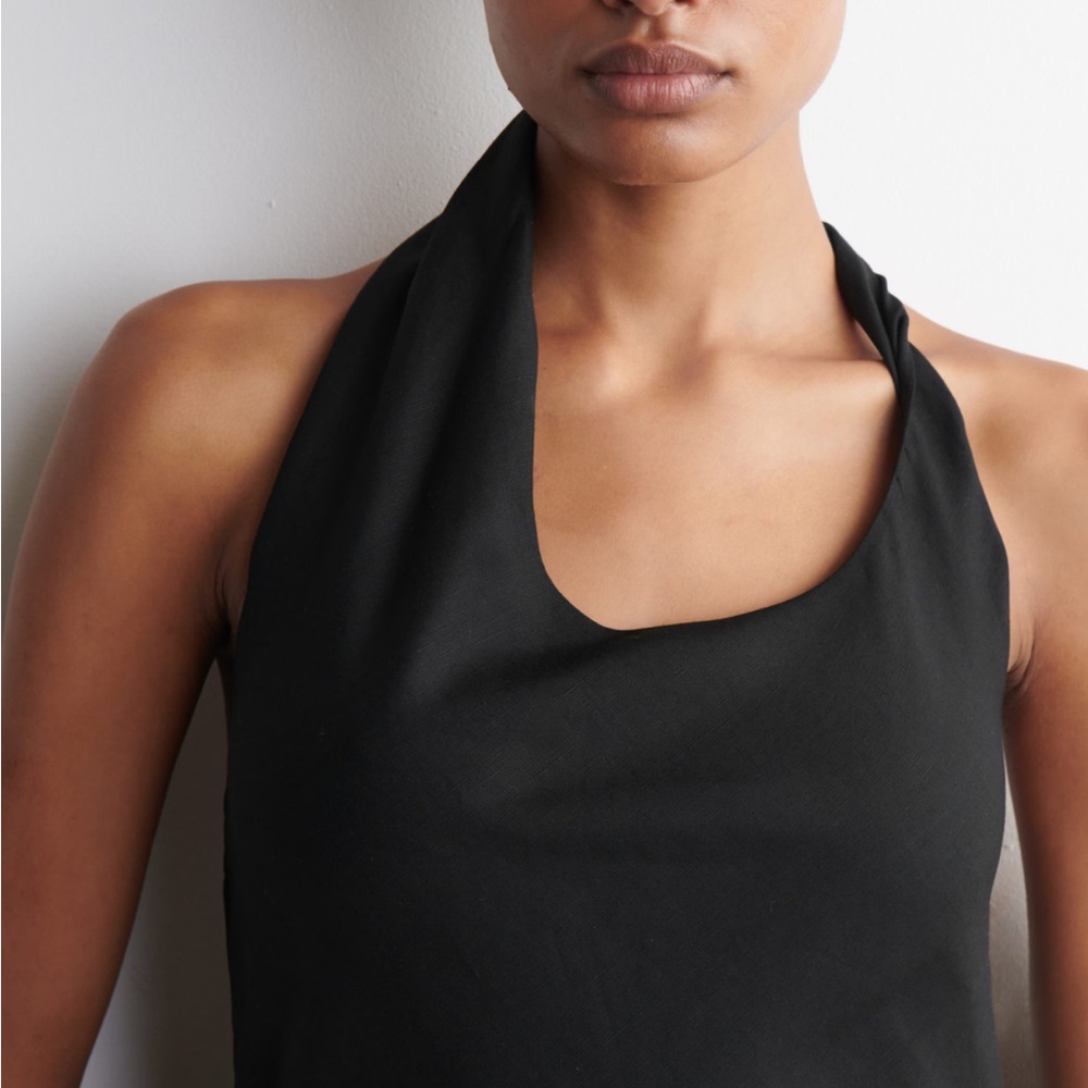 COS TWISTED LINEN-BLEND HALTERNECK DRESS NWT size 2 - Picture 4 of 7